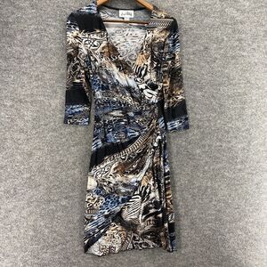 Joseph Ribkoff Dress Women 8 Black Striped Shift Midi V-Neck Long Sleeve Casual